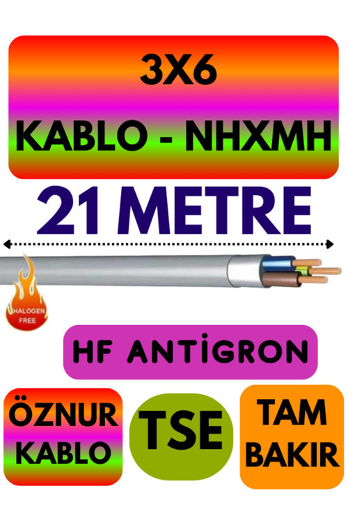 Öznur 3X6 NHXMH (ALEV İLETMEZ) Kablo Metre Seçenekli (Gri) 21 METRE