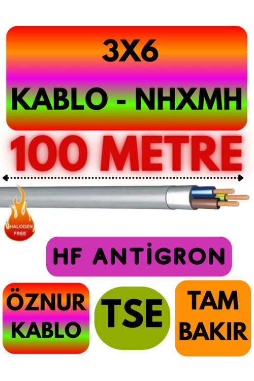 Öznur 3X6 NHXMH (ALEV İLETMEZ) Kablo Metre Seçenekli (Gri) 100 METRE