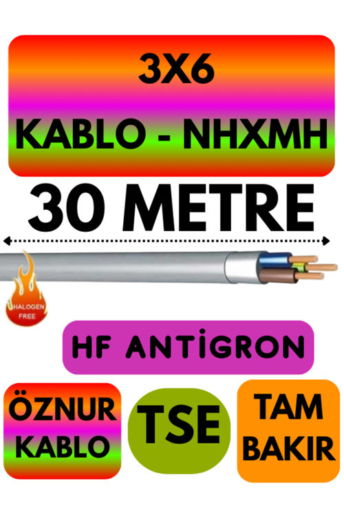 Öznur 3X6 NHXMH (ALEV İLETMEZ) Kablo Metre Seçenekli (Gri) 30 METRE