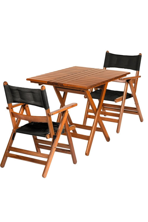 Atina Lüx Minderli Katlanır Ahşap Bahçe Balkon Takımı -70x70 Masa + 2 Sandalye Set