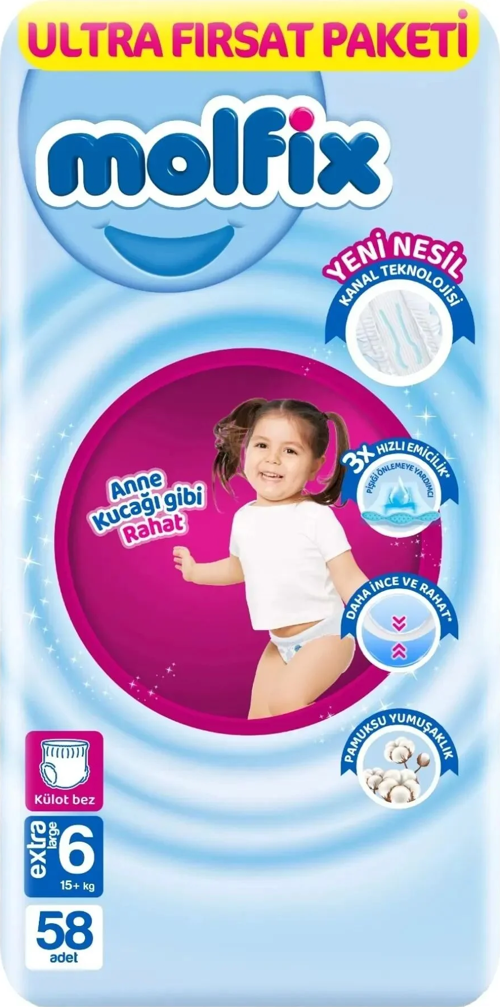 Külot Bebek Bezi Beden:6 (15+KG) Extra Large 58 Adet Ultra Fırsat Pk