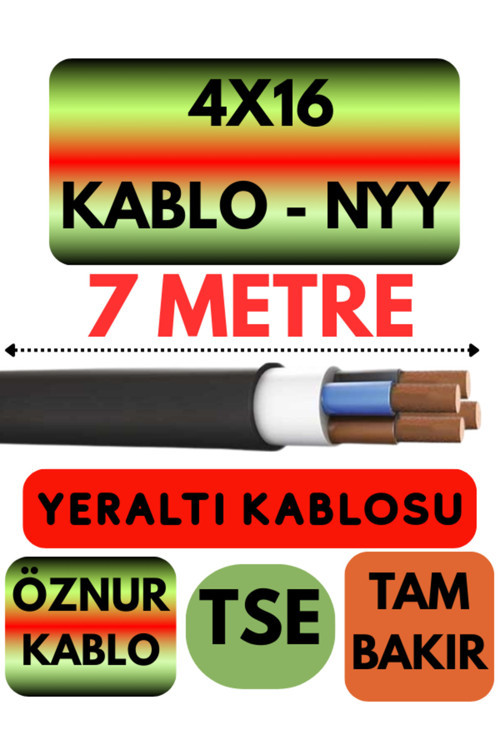 Öznur 4X16 NYY (Yeraltı Kablosu) Metre Seçenekli 7 METRE
