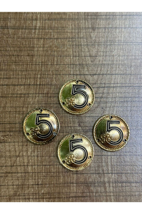 2x2 Cm 4 Adet Altın Sarısı 5 Rakamı Çelik Arma Apolet Dikiş Çanta Aksesuarı