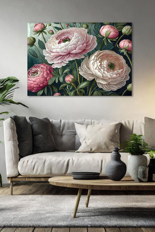 Pembe Çiçekler Kanvas Tablo - Duvar Tablosu - Canvas Tablo Duvar Dekorasyonu