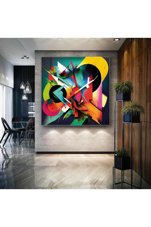 Abstract Kompozisyon Geometrik Şekiller Grafitti Kare Kanvas Tablo