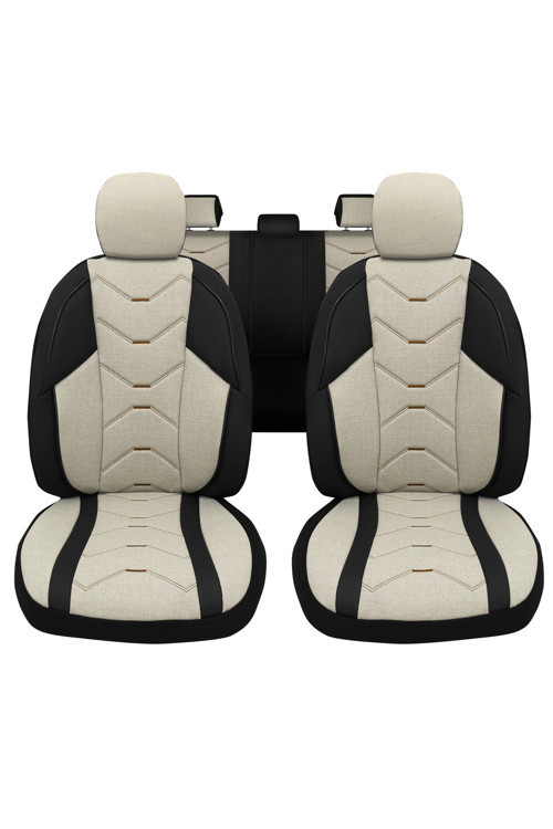 Verita Elegance Serisi - Toyota Verso ile uyumlu Koltuk Kılıfı, Keten-Deri / Krem