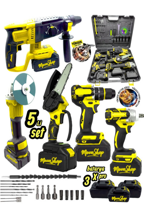 Profesyonel Şarjlı Darbeli 5'li Set 2-26 Hilti 125mm Taşlama 13mm Matkap 650nm Somun Sökme Dal Budam