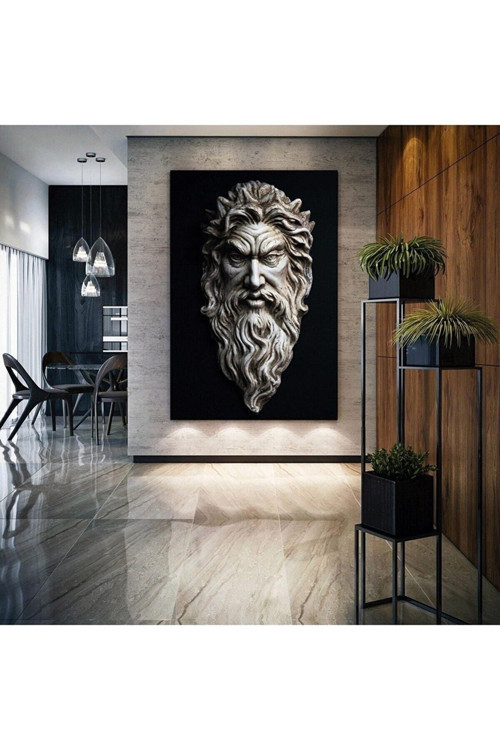 Zeus Şimşek Tanrısı Heykel Modern Sanat Yunan Mitolojisi Mermer Kanvas Tablo