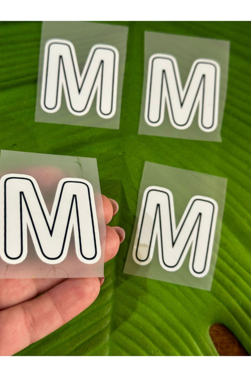 4 Adet Ütü İle Yapışan M Harfi Transfer Baskı Arma 5x4 Cm Beyaz