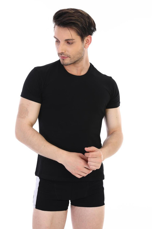 Erkek Elastanlı Siyah T-shirt 954