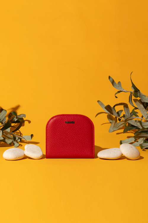 2817 Hakiki Deri Oval Tasarım Minimal Cüzdan Flother Kırmızı