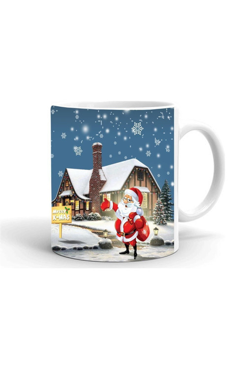 Yılbaşı Noel Baba Baskılı Seramik Beyaz Kupa