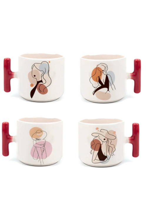4'lü Modern Kız Art - T Kulp Kupa
