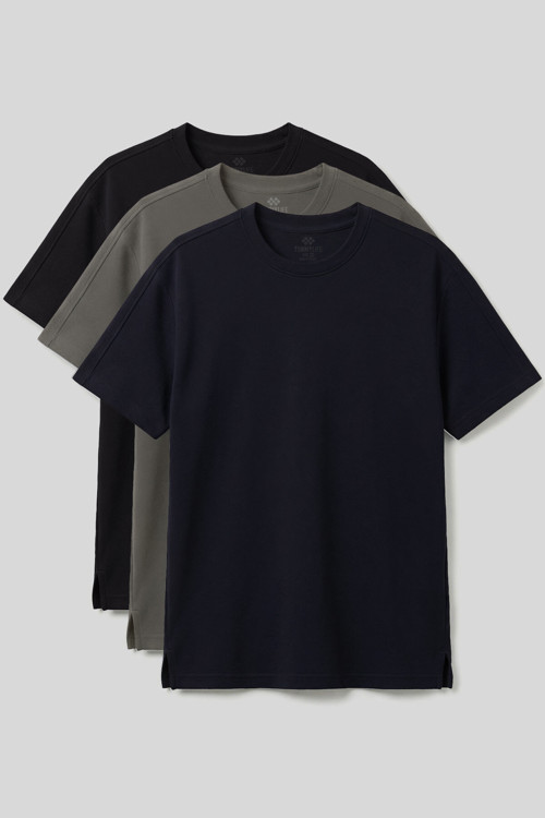 Rahat Form O Yaka 3lü Paket Siyah-Haki-Lacivert Erkek T-Shirt - 88495