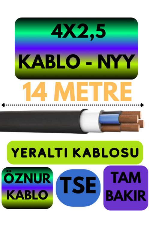 Öznur 4X2,5 NYY (Yeraltı Kablosu) Metre Seçenekli 14 METRE