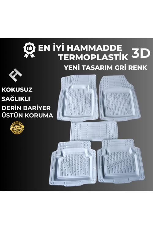 Renault Captur 2014 Uyumlu 3D Havuzlu Paspas GRİ renk Termoplastik
