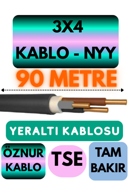 Öznur 3X4 NYY (Yeraltı Kablosu) Metre Seçenekli 90 METRE