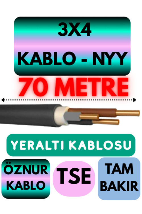 Öznur 3X4 NYY (Yeraltı Kablosu) Metre Seçenekli 70 METRE