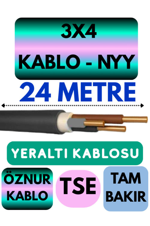 Öznur 3X4 NYY (Yeraltı Kablosu) Metre Seçenekli 24 METRE