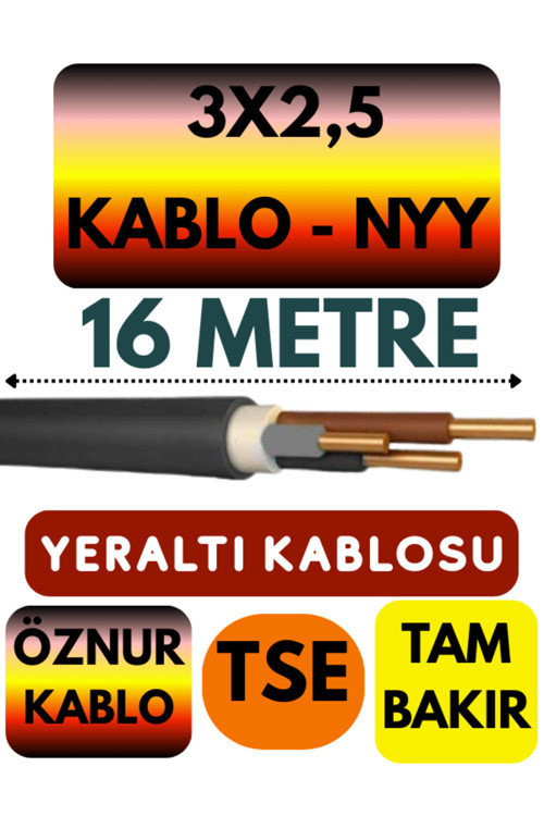Öznur 3X2,5 NYY (Yeraltı Kablosu) Metre Seçenekli 16 METRE