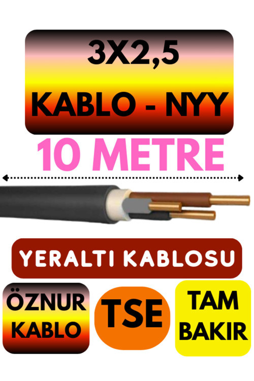 Öznur 3X2,5 NYY (Yeraltı Kablosu) Metre Seçenekli 10 METRE