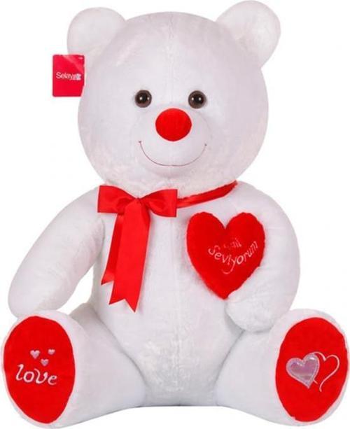 Yumoş Ayı 47 cm Beyaz Pelüş Ayı Kalpli Sevgiliye Hediye