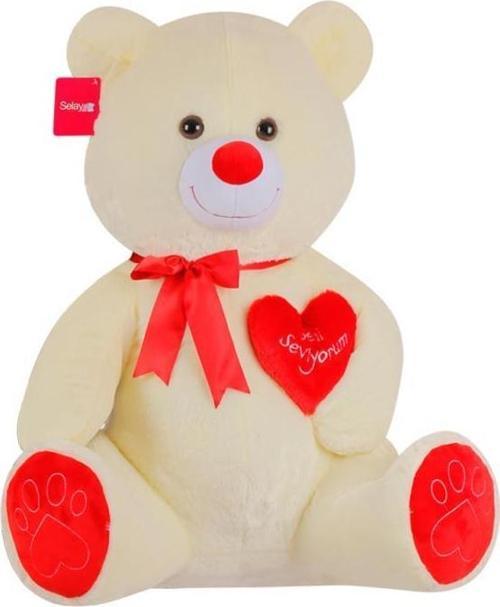 Yumoş Ayı 47 cm Ekru Kalpli Pelüş Ayı Sevgiliye Hediye