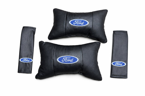 Ford Uyumlu Nakışlı Deri 1 Çift Boyun Yastık Ve 1 Çift Kemer Pedi NOKTALI DÜZ