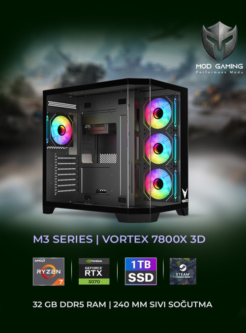 Vortex MG-V20B Amd Ryzen 7 7800X 3D RTX5070 32GB Ram 1 Tb SSD Oyuncu OEM PAKET