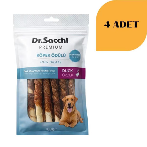 Dr. Sacchi Ördek Sargılı Sığır Derisi Sütlü Burgu Kemik Köpek Ödülü 100 g x 4 Adet