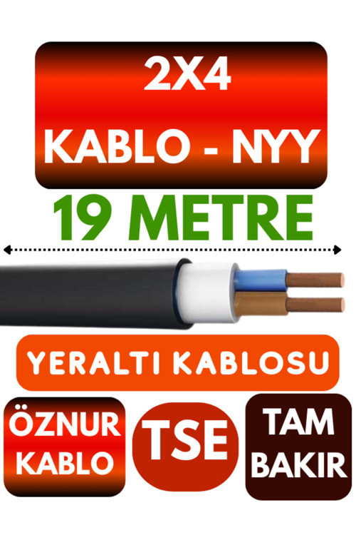 Öznur 2X4 NYY (Yeraltı Kablosu) Metre Seçenekli 19 METRE