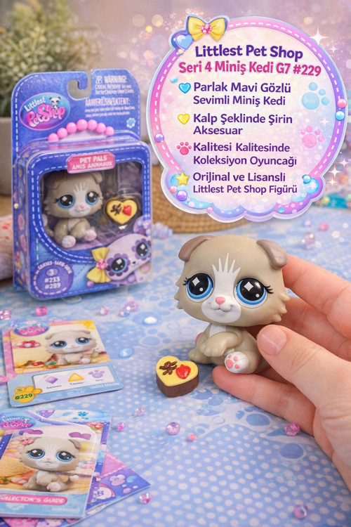 Littlest Pet Shop Seri 4 Tekli Figür Miniş Kedi G7 #229 Mavi Göz Pet Pals Koleksiyon Oyuncağı