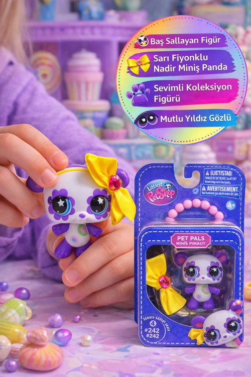 Littlest Pet Shop Seri 4 Tekli Figür Miniş Panda Sarı Fiyonklu #242 Koleksiyonluk LPS Figür Nadir
