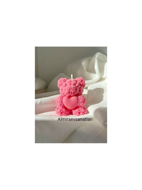 Kalpli Ayıcıklı Pembe Mum 1 Adet
