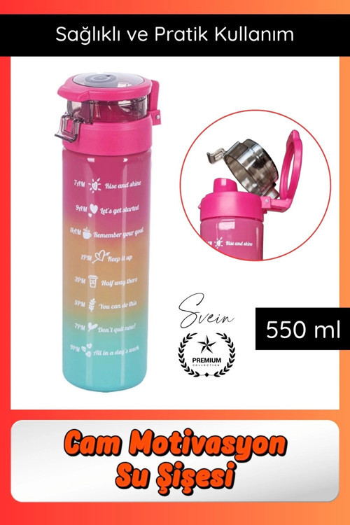 #Suluk 550 ml Cam Motivasyon Su Şişesi Matarası Ölçekli Günlük Taşınabilir Sızdırmaz Kapaklı