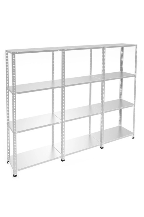 4 Katlı 3'Lü Galvaniz Çelik Raf - Depo, Arşiv, Kiler, Dosya, Market Rafı 31X93 Cm-150 Cm-0.70 Mm
