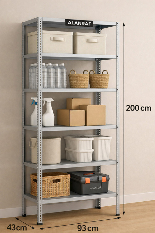 6 Katlı 43X93X200 Cm Galvaniz Çelik Raf - Depo, Arşiv, Kiler, Dosya, Market Rafı , Çelik Dolap
