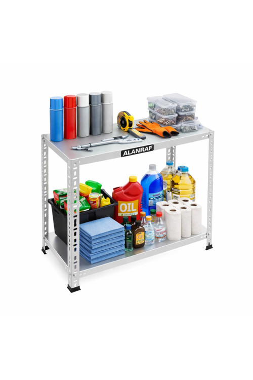 2 Katlı Galvaniz Çelik Raf - Depo, Arşiv, Kiler, Dosya, Market Rafı, Mutfak, Ofis 31X60X50 Cm