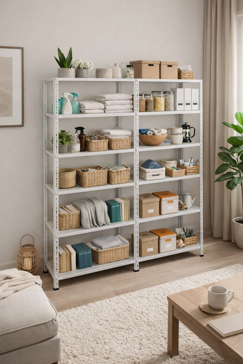 6 Katlı Duble 2'Li 27X57X200 Galvaniz Çelik Raf Arşiv Depo Kiler Rafı