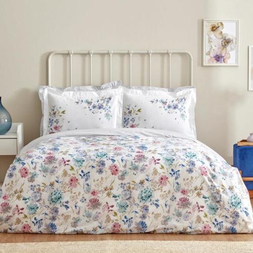 Floral Lila %100 Pamuk Rnf Çift Kişilik Nevresim Takımı