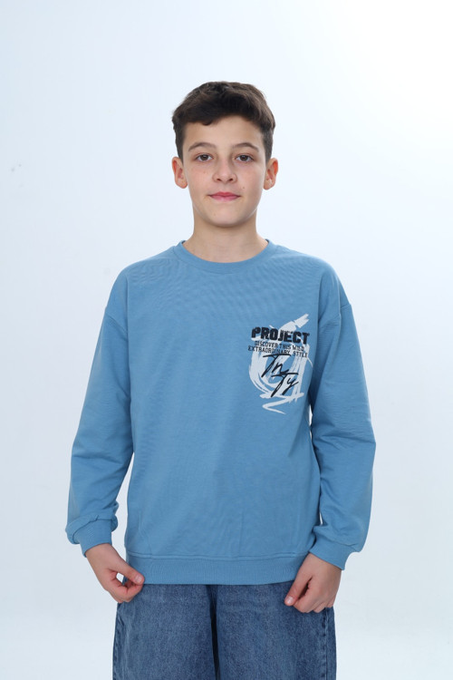 Toontoy Erkek Çocuk Bisiklet Yaka Beli Eteği Lastik Baskılı Sweatshirt 24957