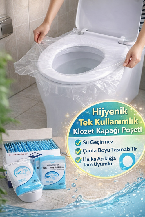 Hijyenik Tek Kullanımlık Klozet Kapağı Poşeti 50 Adet Seyahat Tipi Tuvalet Koruyucu Örtü