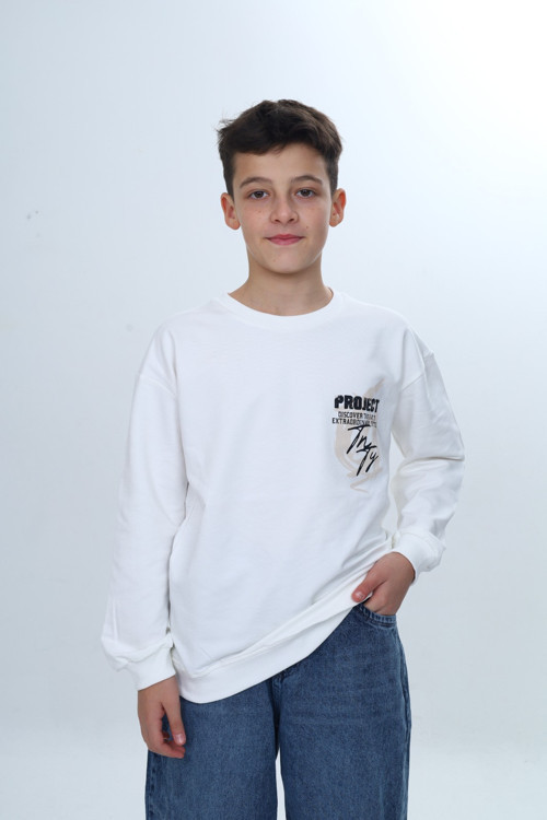 Toontoy Erkek Çocuk Bisiklet Yaka Beli Eteği Lastik Baskılı Sweatshirt 24957
