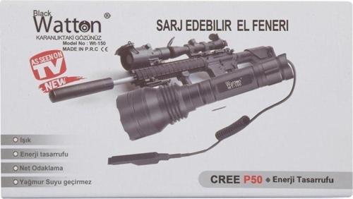 Profesyonel,P50'led,3.000,Lümen,,Şarjlı,Av,Feneri,Watton,Wt,150