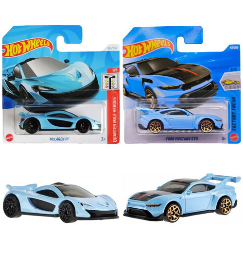 2 Araç Set - Hot Wheels Ford Mustang GTD & Hot Wheels McLaren P1 (1/64) ( Mavi )
