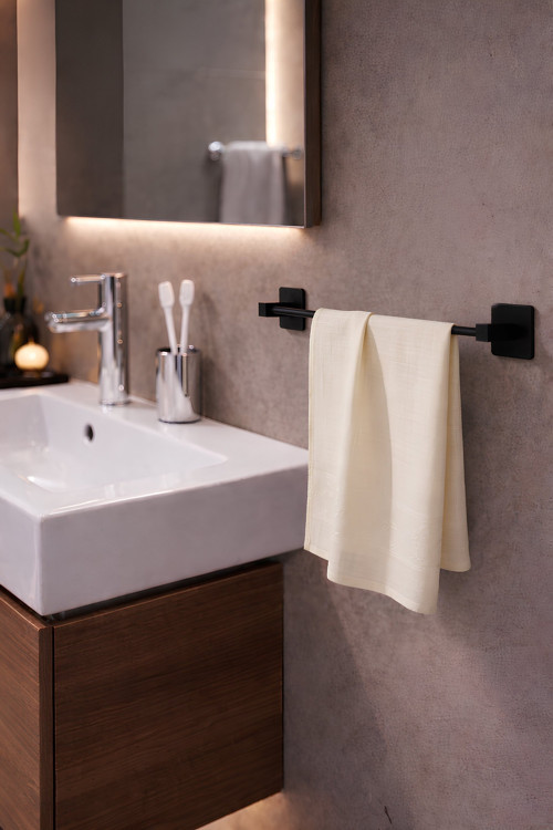 Yapışkanlı Siyah Uzun Havluluk Duvar Tipi Delme Gerektirmez Banyo Havlu Askılığı S-101 KTS
