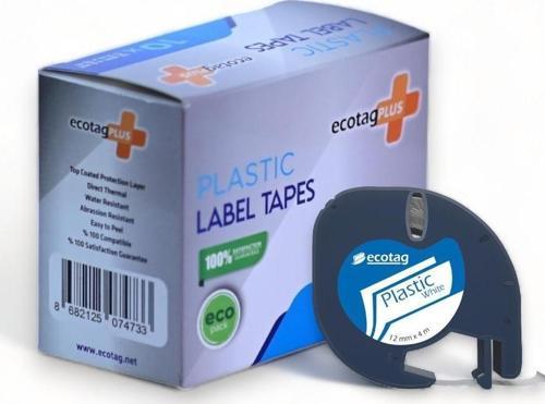 Dymo Muadili Plastik Şerit Etiket Beyaz 12 mm x 4 mt - 10 lu Paket
