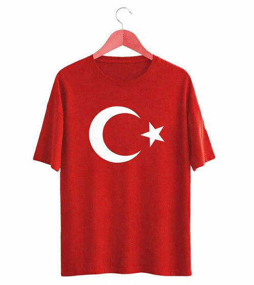 Ay Yıldız Baskılı Kısa Kollu Bisiklet Yaka Çocuk Tişört 5-8 yaş 110-5
