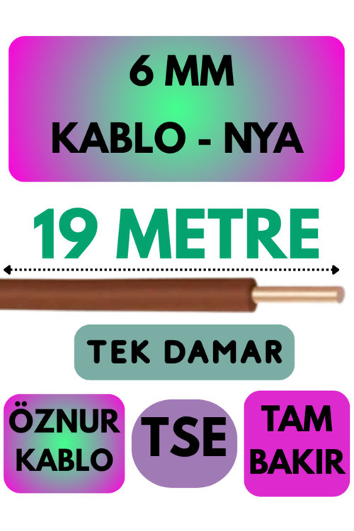 Öznur 6 MM NYA Kablo Metre Seçenekli (Kahverengi) 19 METRE