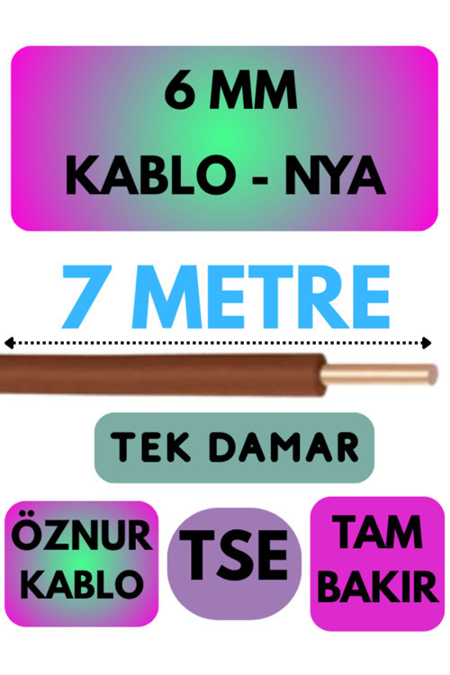 Öznur 6 MM NYA Kablo Metre Seçenekli (Kahverengi) 7 METRE
